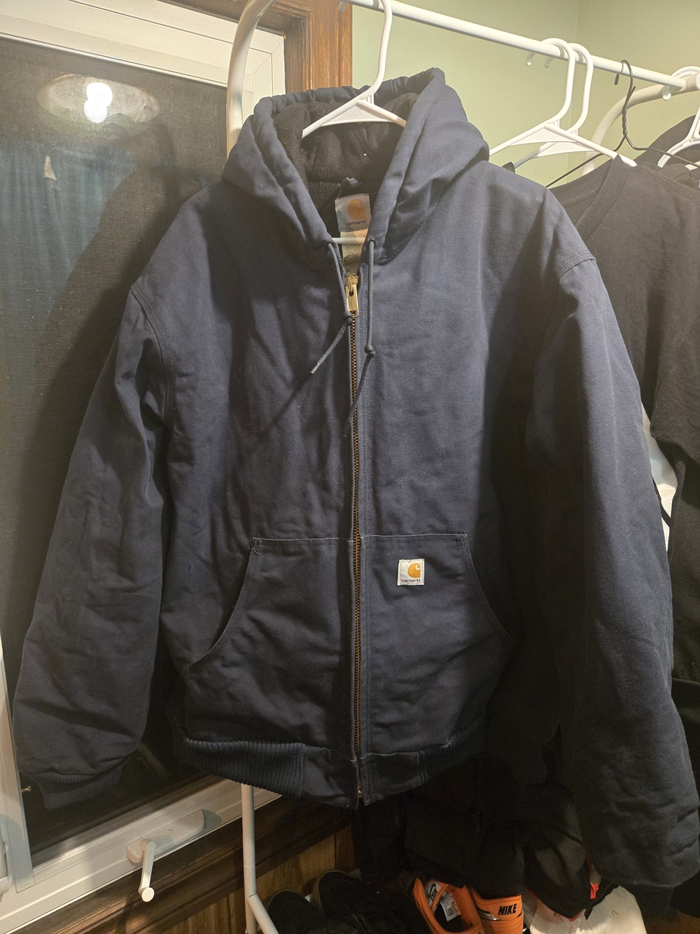 Carhartt J140 Men's Navy Hooded Work Active Jacket XL Reg Quilted